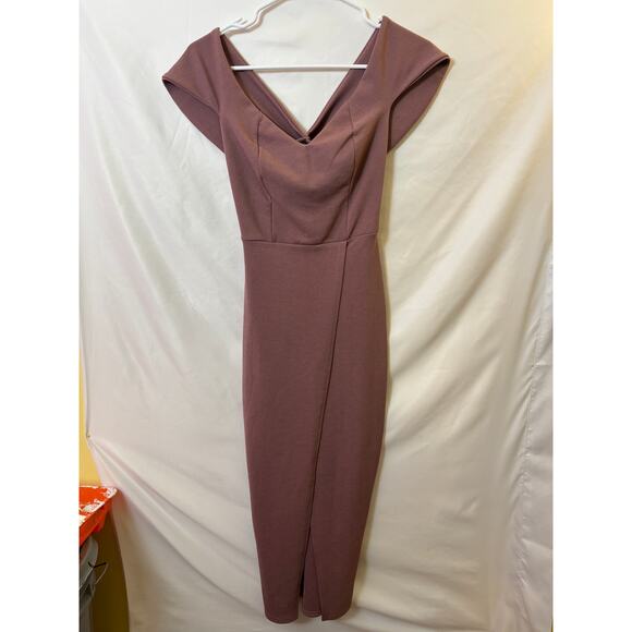 Women’s Boohoo Night Off Shoulder Wrap Midi Dress Mauve Sz 4 – $40 - Picture 2 of 6